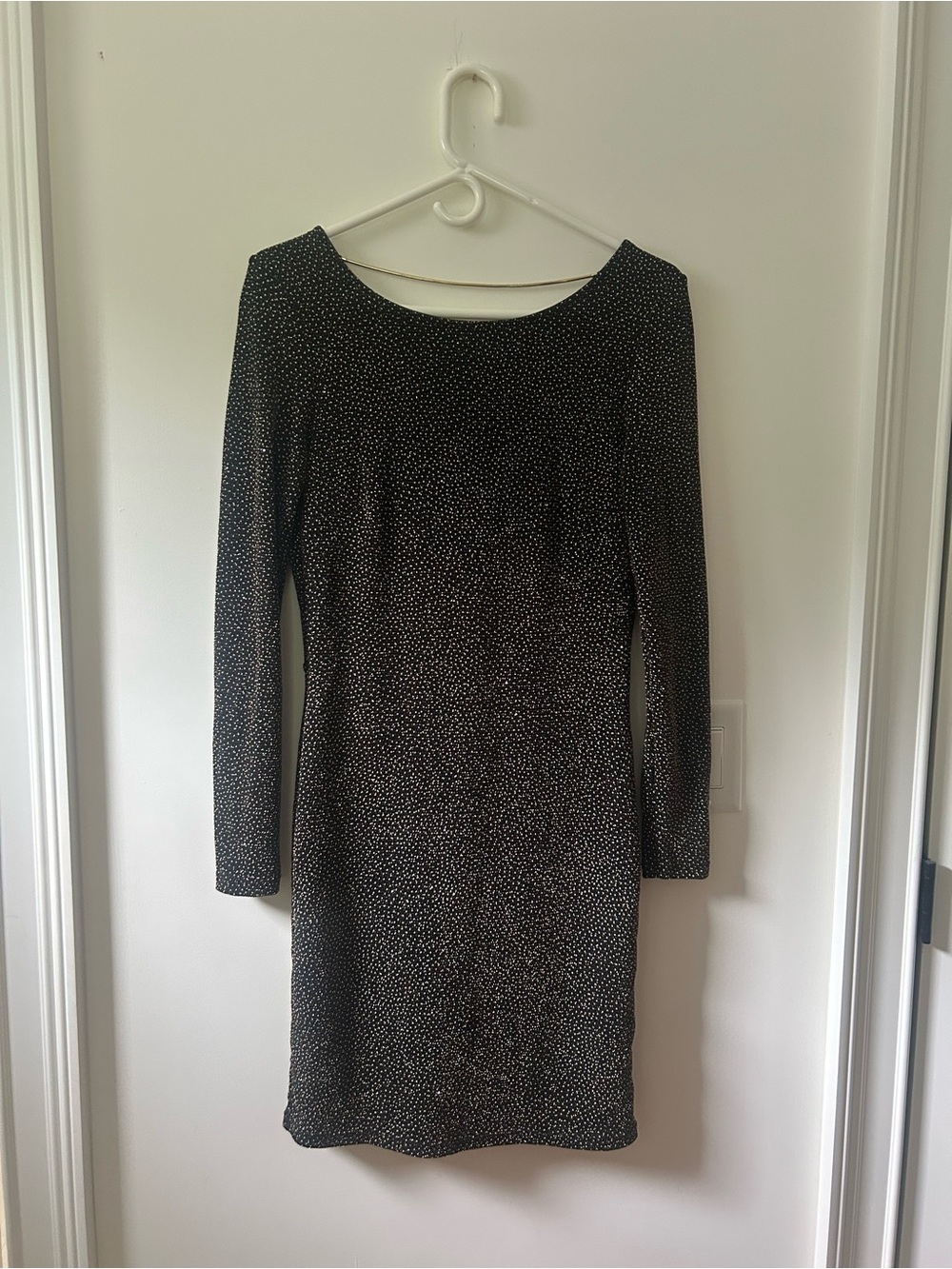 Classic Black Long-Sleeve Polka Dot Dress